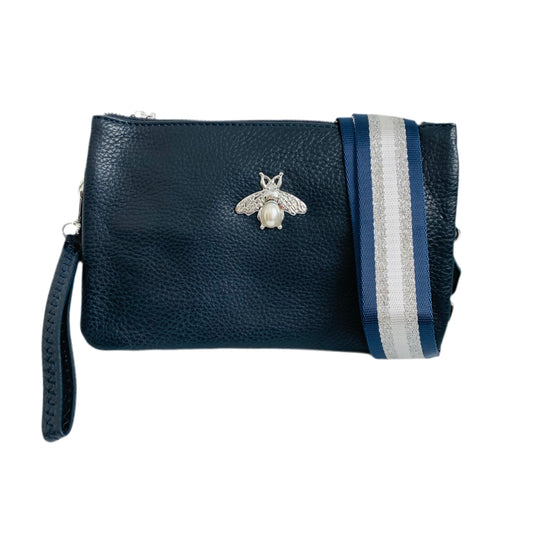 Leather Look Bee Wristlet Bag In Navy LFH070 (CLEARANCE)