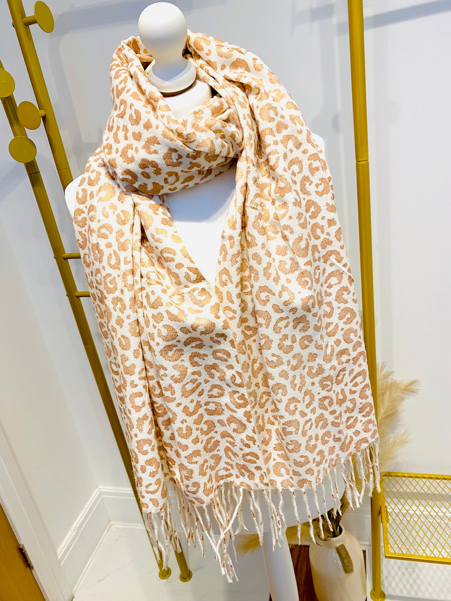 Leopard Scarf In Rose Gold & Cream LFH097 (CLEARANCE)