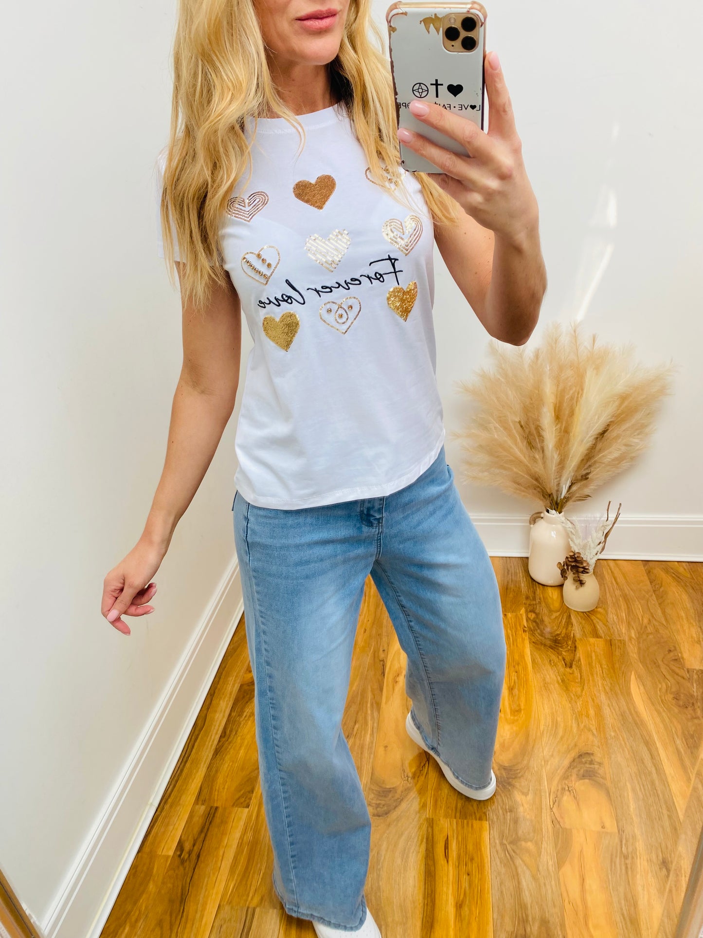 FIFI - Forever Love Fitted T-Shirt In White & Gold