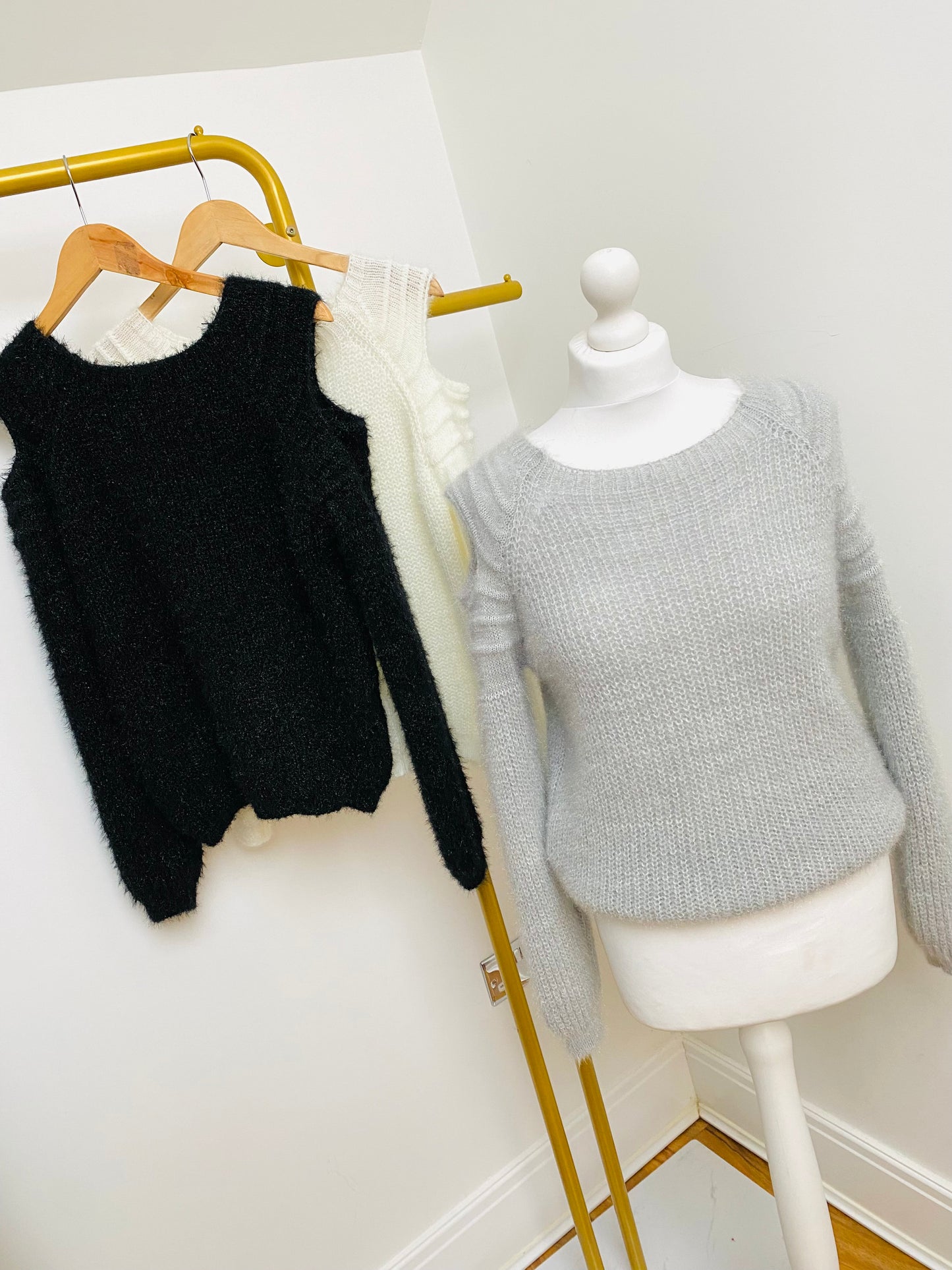 Mohair Cold Shoulder Jumper In Black LFH052