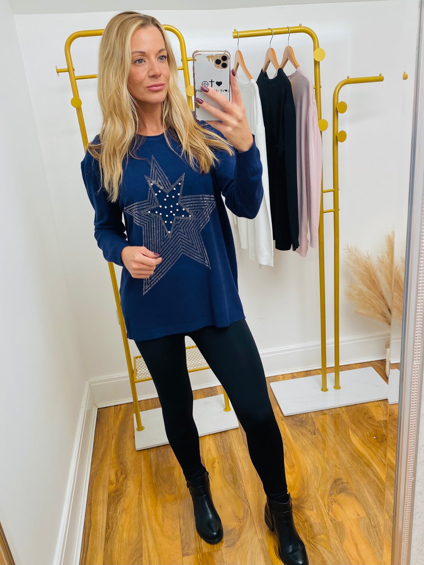 KEELEY - Pearly Star Longline Jumper In Navy