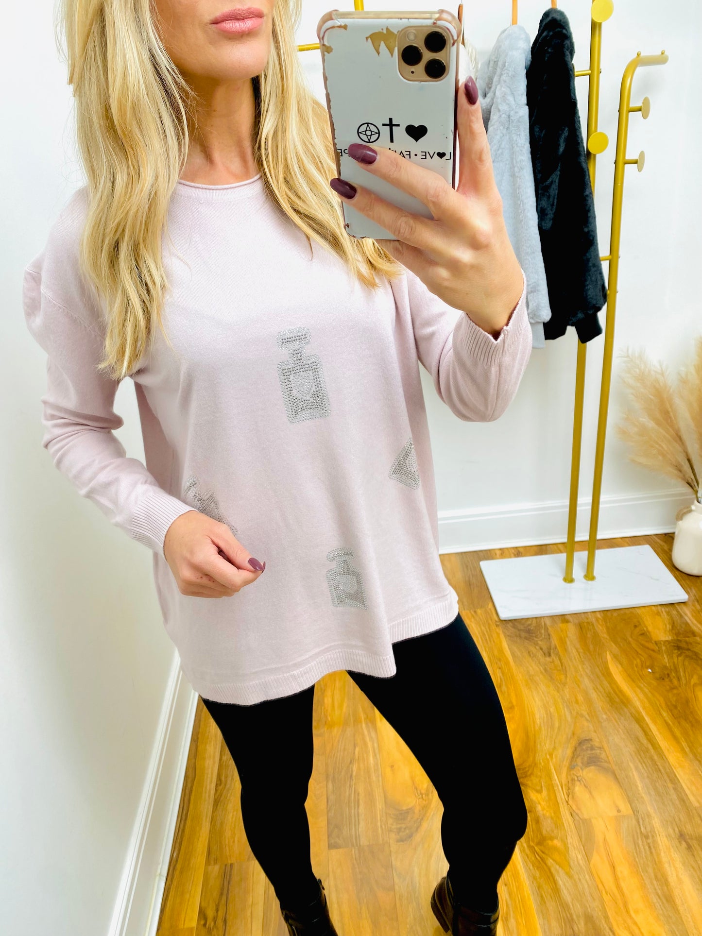 PERRI - Bottle Longline Jumper In Pale Pink