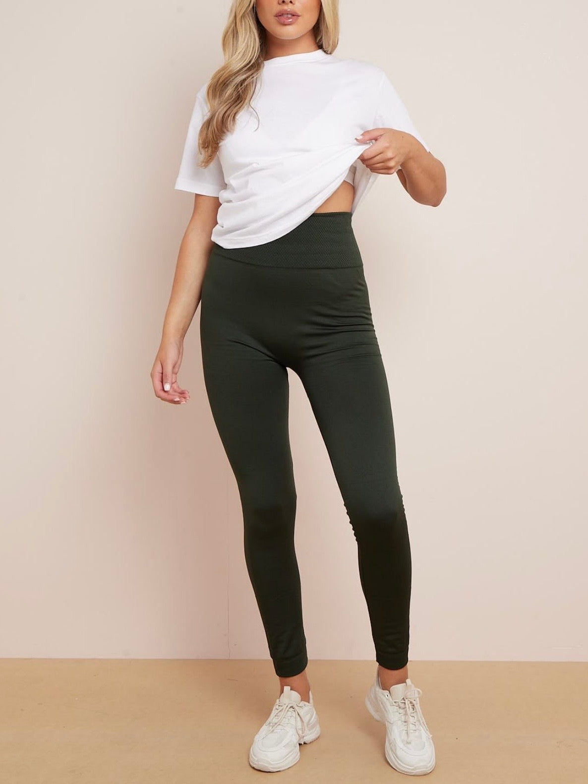 Fleecy Full Length Leggings In Khaki LFH002