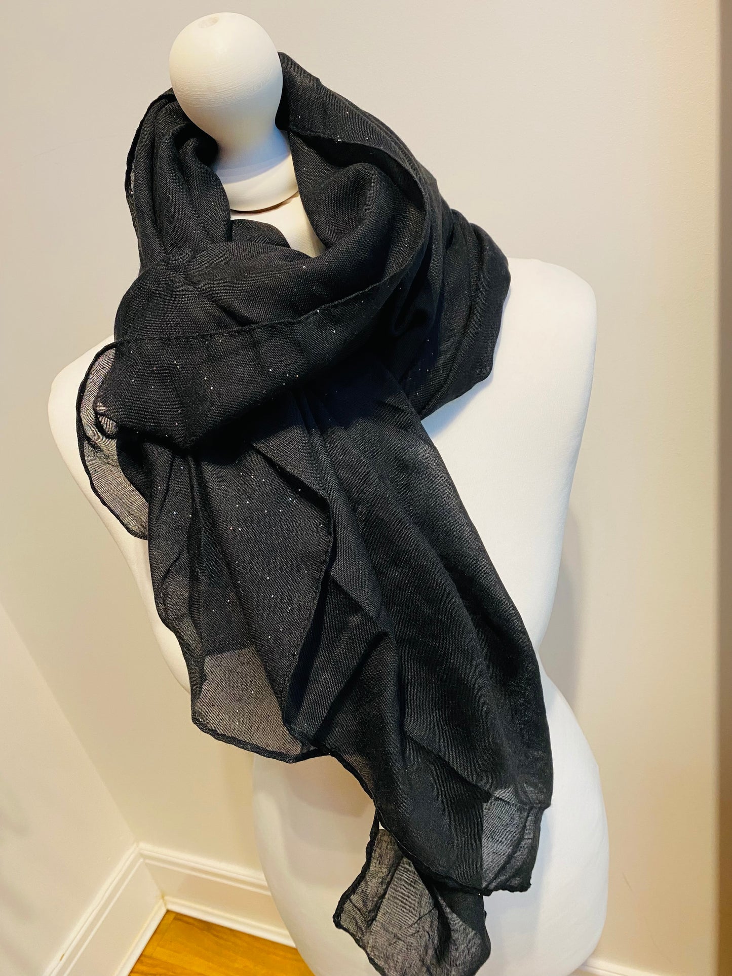 Sparkle Plain Scarf In Black LFH090  (CLEARANCE)