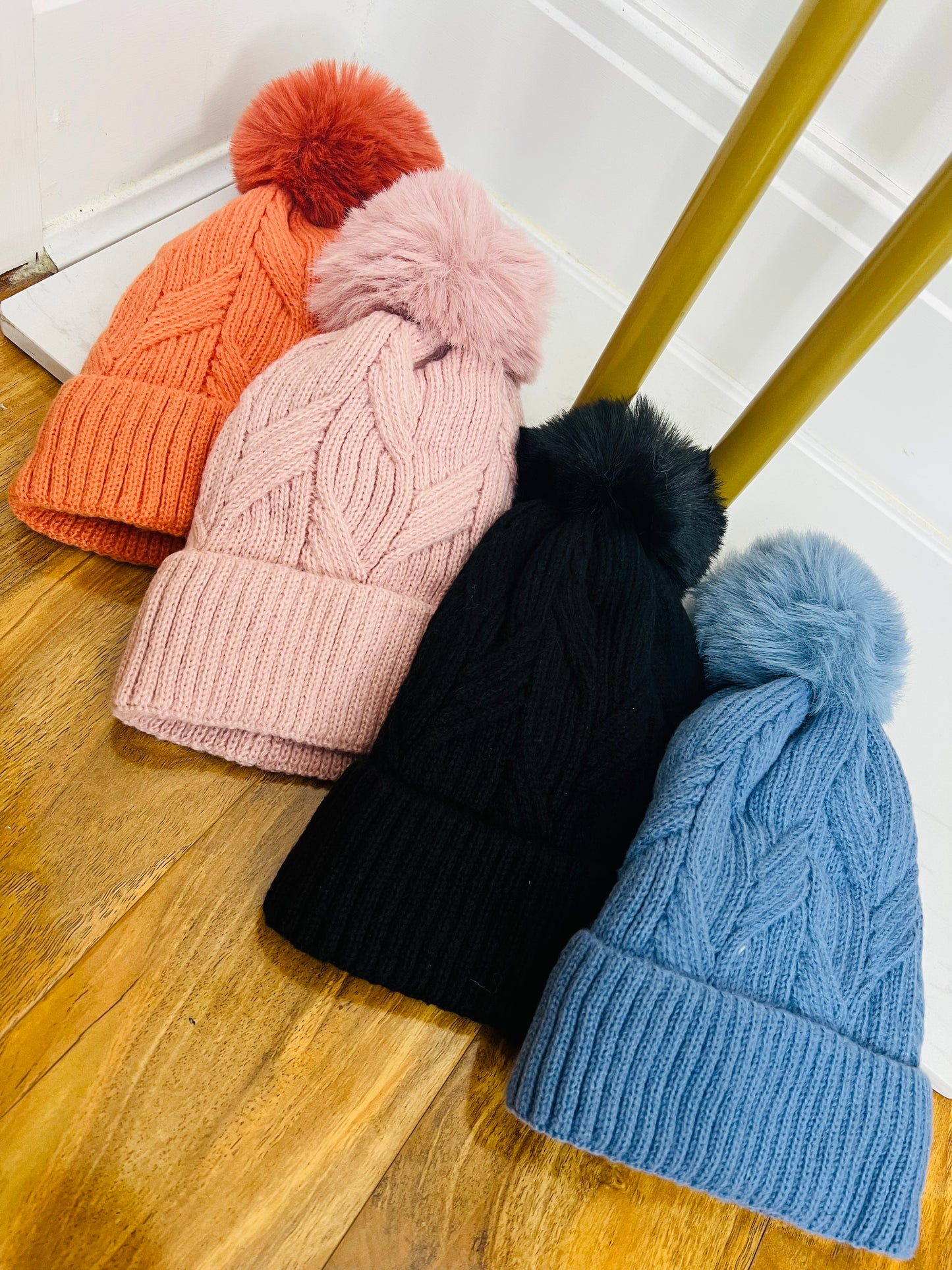 Chunky Cable Knit Fleece Lined Bobble Hat LFH098 (CLEARANCE)