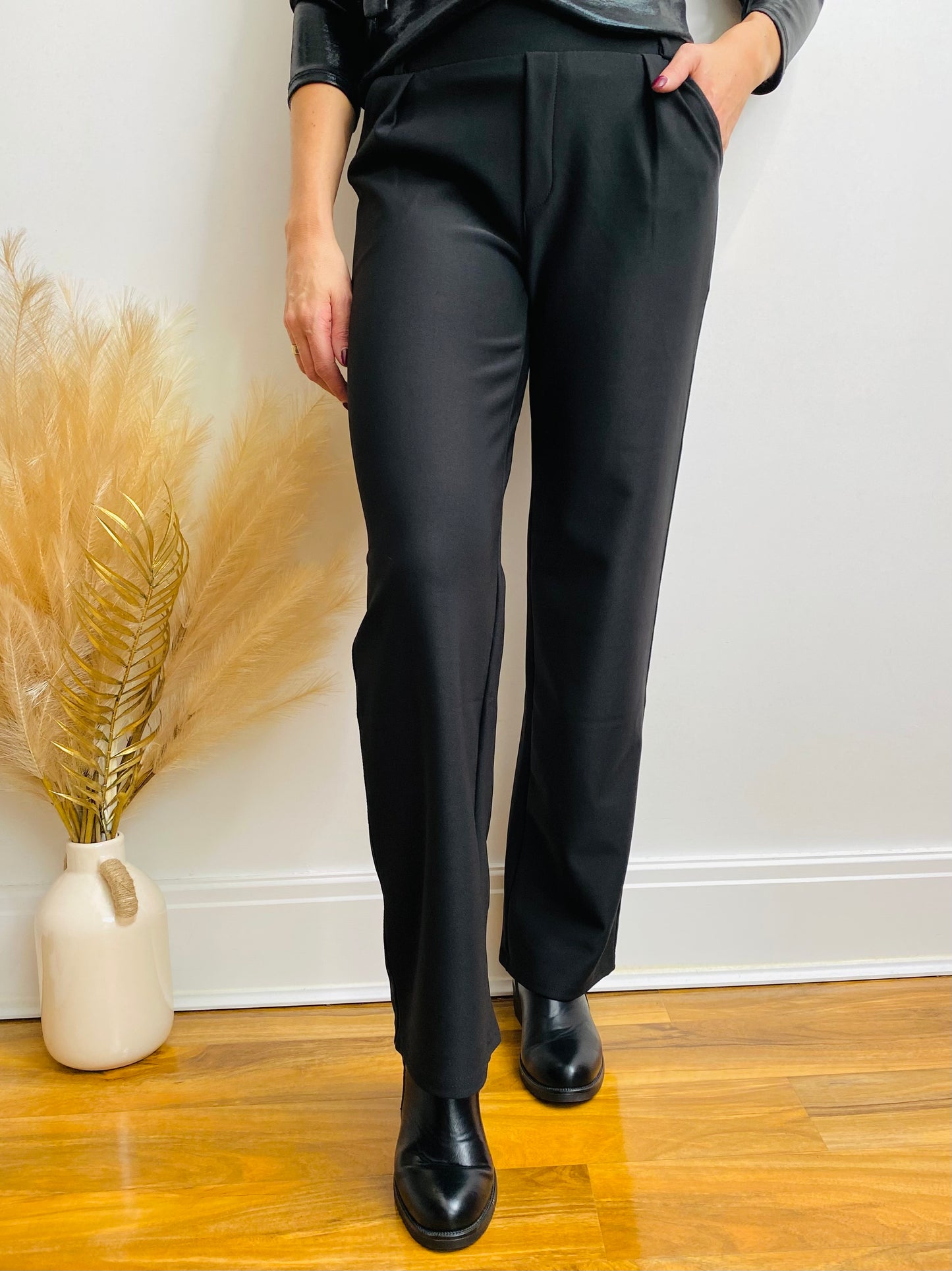 Wide Leg Stretch Trousers In Black LFH066