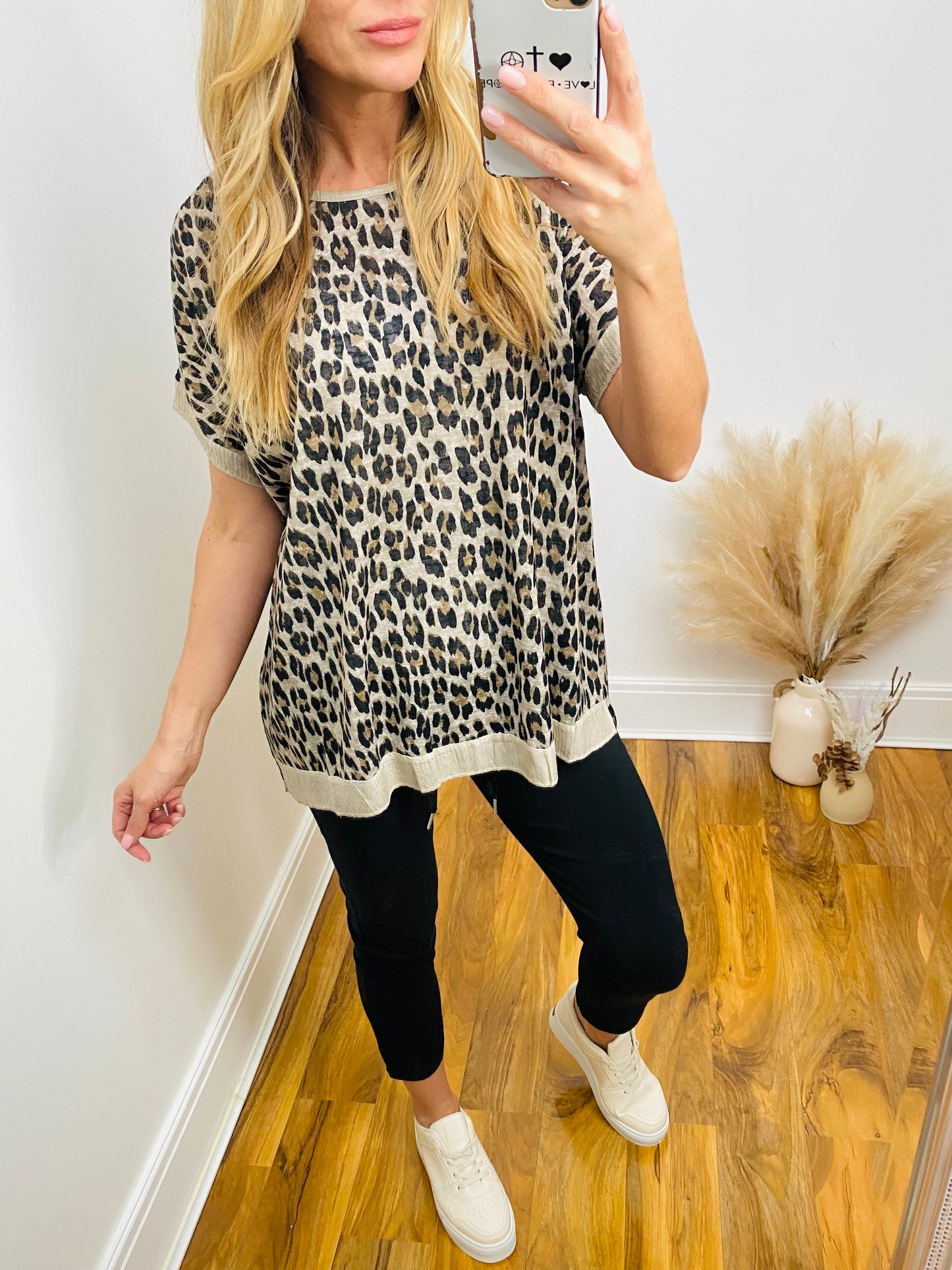 Leopard Print Sequin Trim Top (OUTLET)