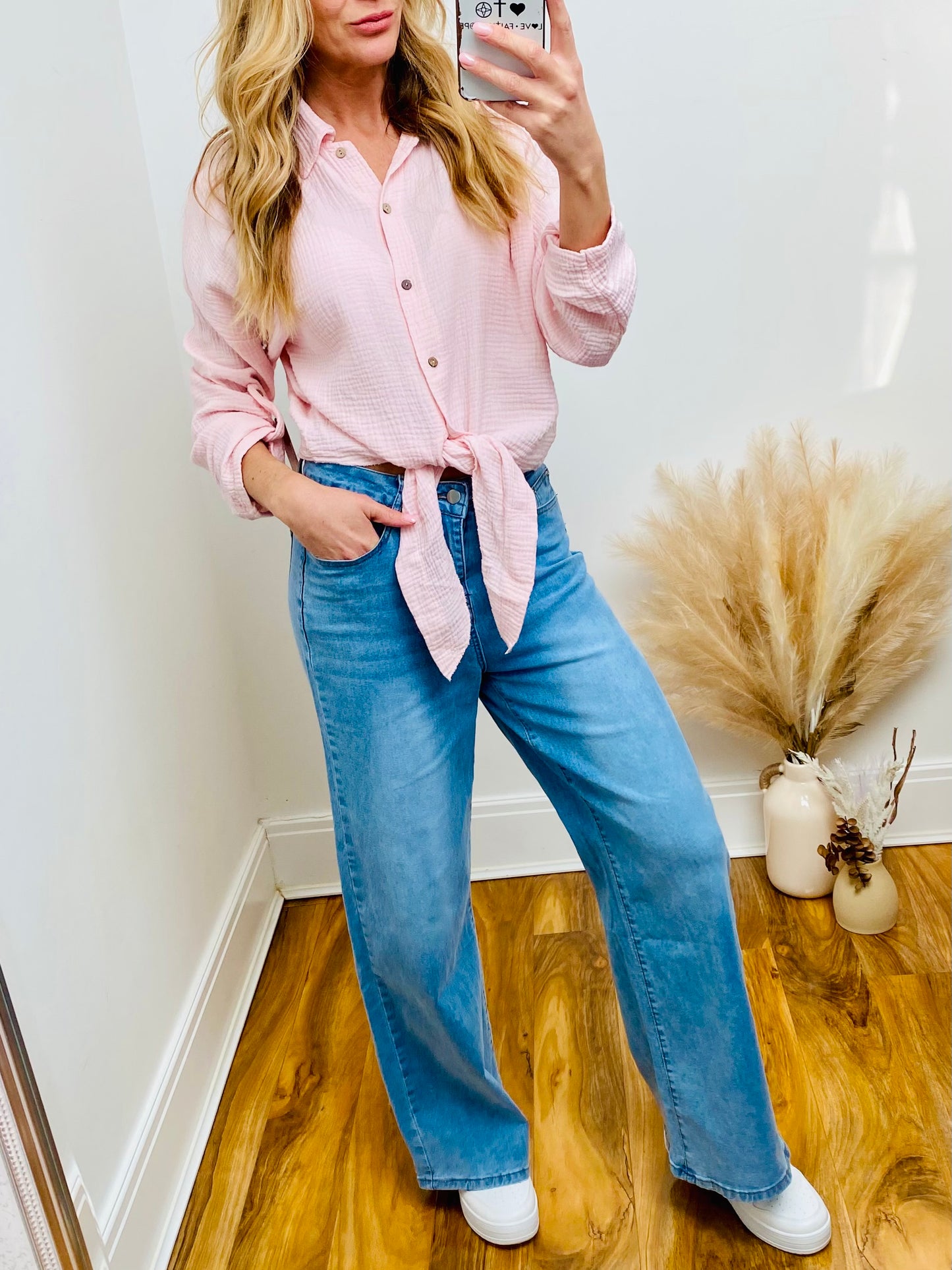 TAYA - Cheesecloth Tie Shirt In Pink