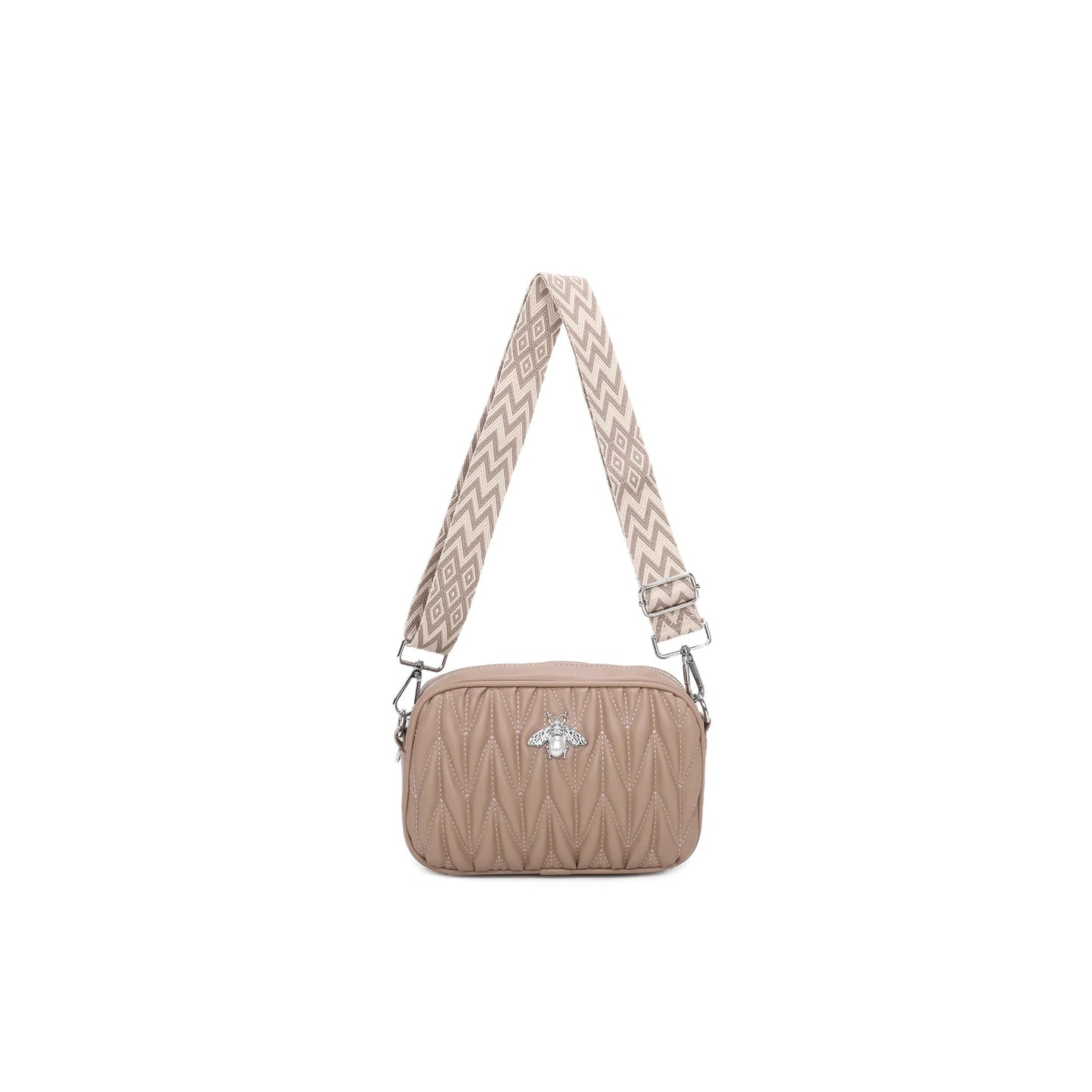 Quilted Leather Look Bee Bag In Beige LFH074