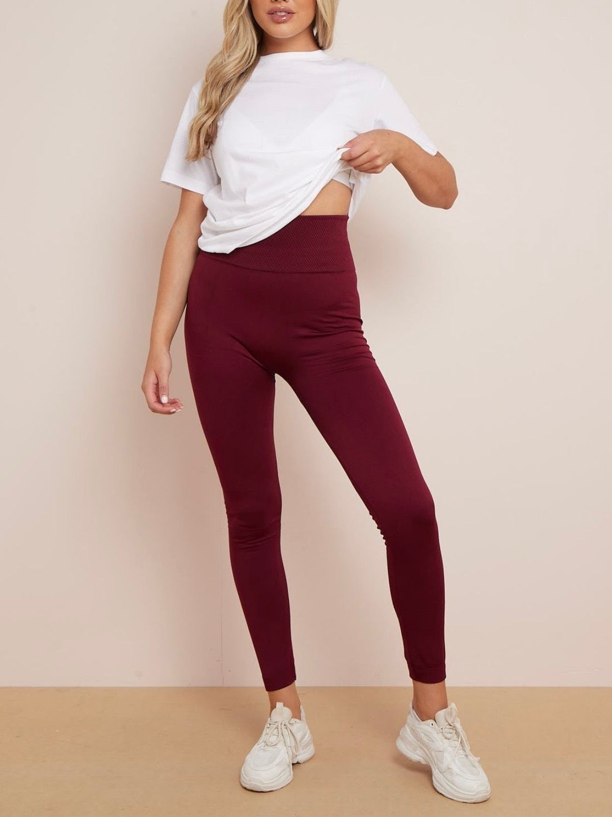 Fleecy Full Length Leggings In Wine LFH002