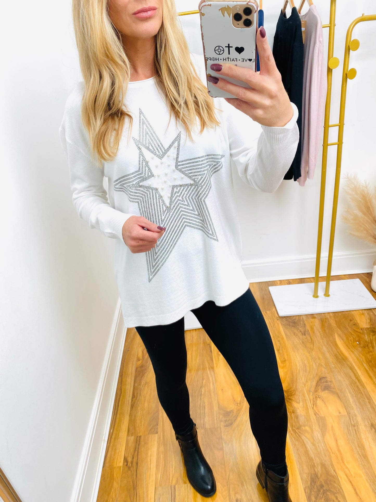 KEELEY - Pearly Star Longline Jumper In White