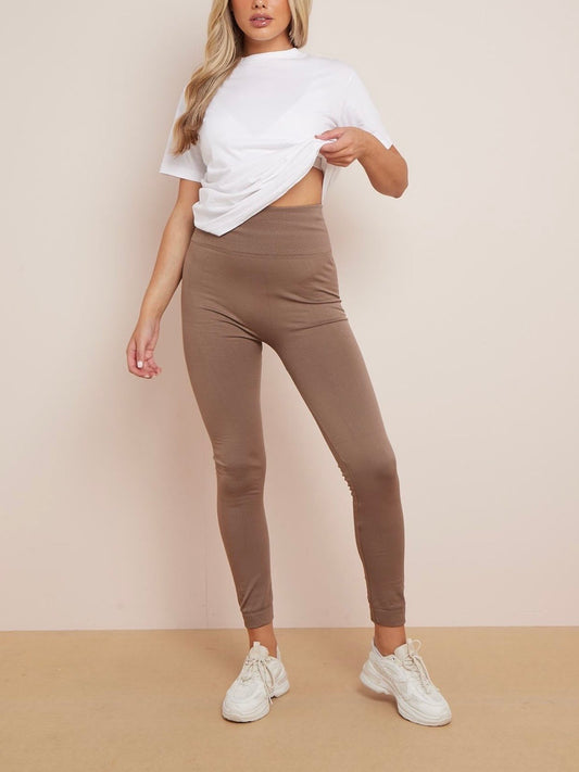 Fleecy Full Length Leggings In Taupe LFH002