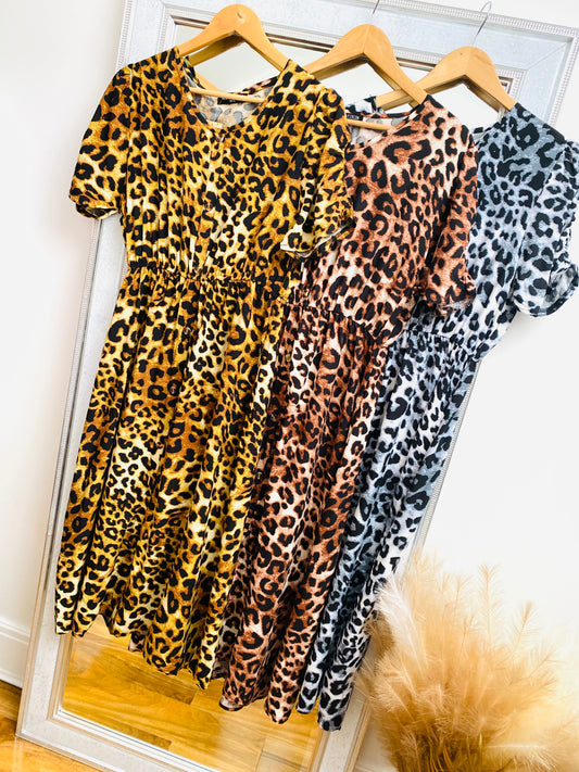 Leopard Print Button Summer Dress (OUTLET)