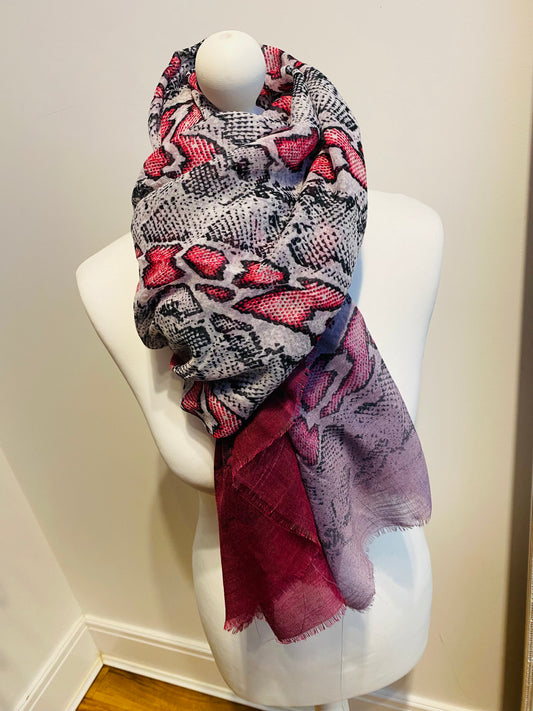 Snake Print Scarf In Magenta LFH089  (CLEARANCE)