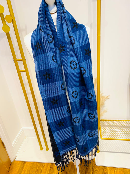 Checked Scarf In Blue & Black LFH100 (CLEARANCE)