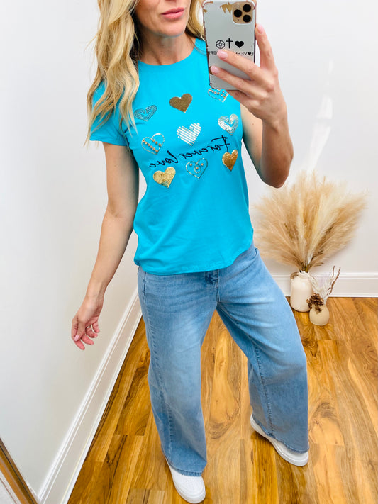 FIFI - Forever Love Fitted T-Shirt In Turquoise